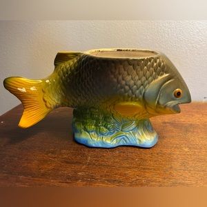 Vintage Fish Planter Ceramic Blue Yellow Green